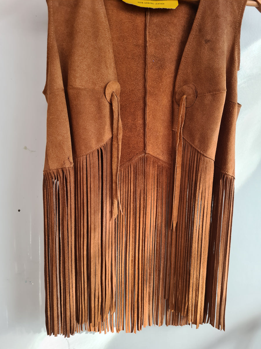 Vintage 1960’s Geppetto..Tan Leather/Suede Fringe Vest XS/S