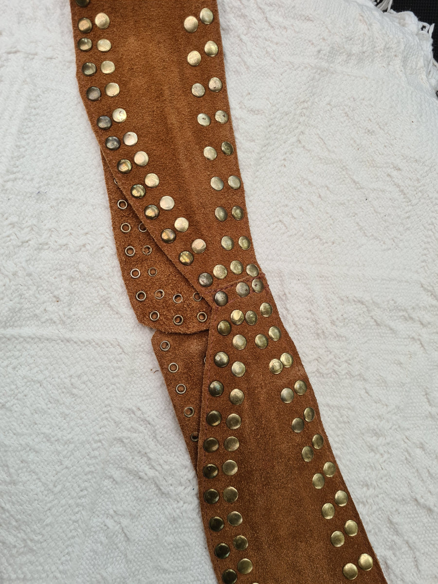Attaque Vintage 80s Hippy Suede Leather Studded Belt - Small