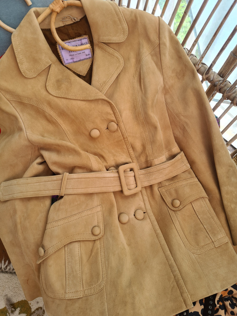 Vintage Tan Suede Leather Jacket Women's Size Small (8-10) Made in Turkey
