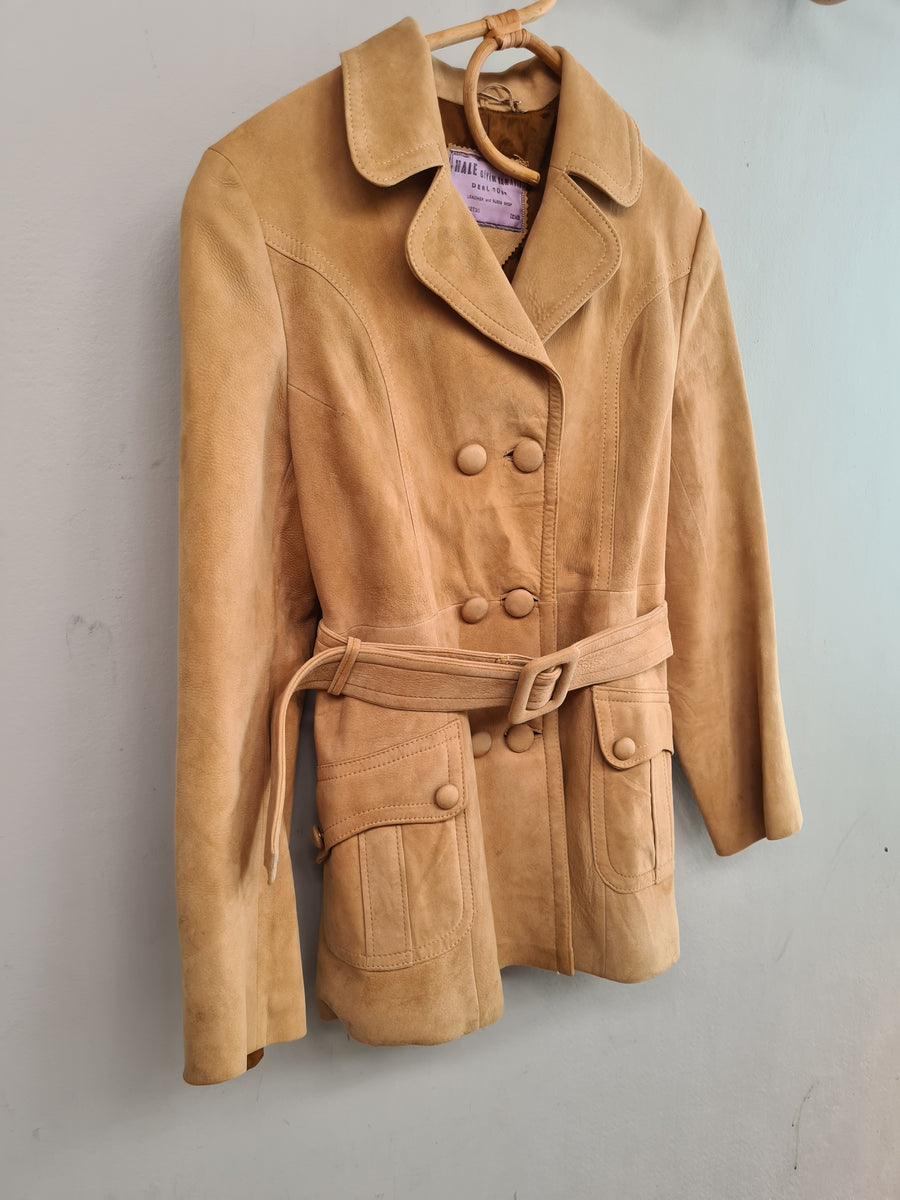 veste en cuir tan daim vintage taille femme petite (8-10) fabriquée en Turquie