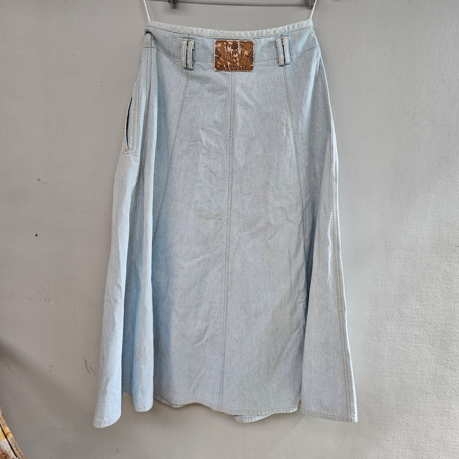 EURO VOGUE Ladies Vintage Light Blue A-line Denim Skirt 10