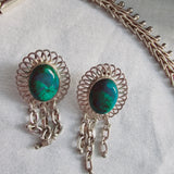 Vintage Art Deco sterling silver fine jewelry set Turquoise stones