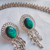 Vintage Art Deco sterling silver fine jewelry set Turquoise stones