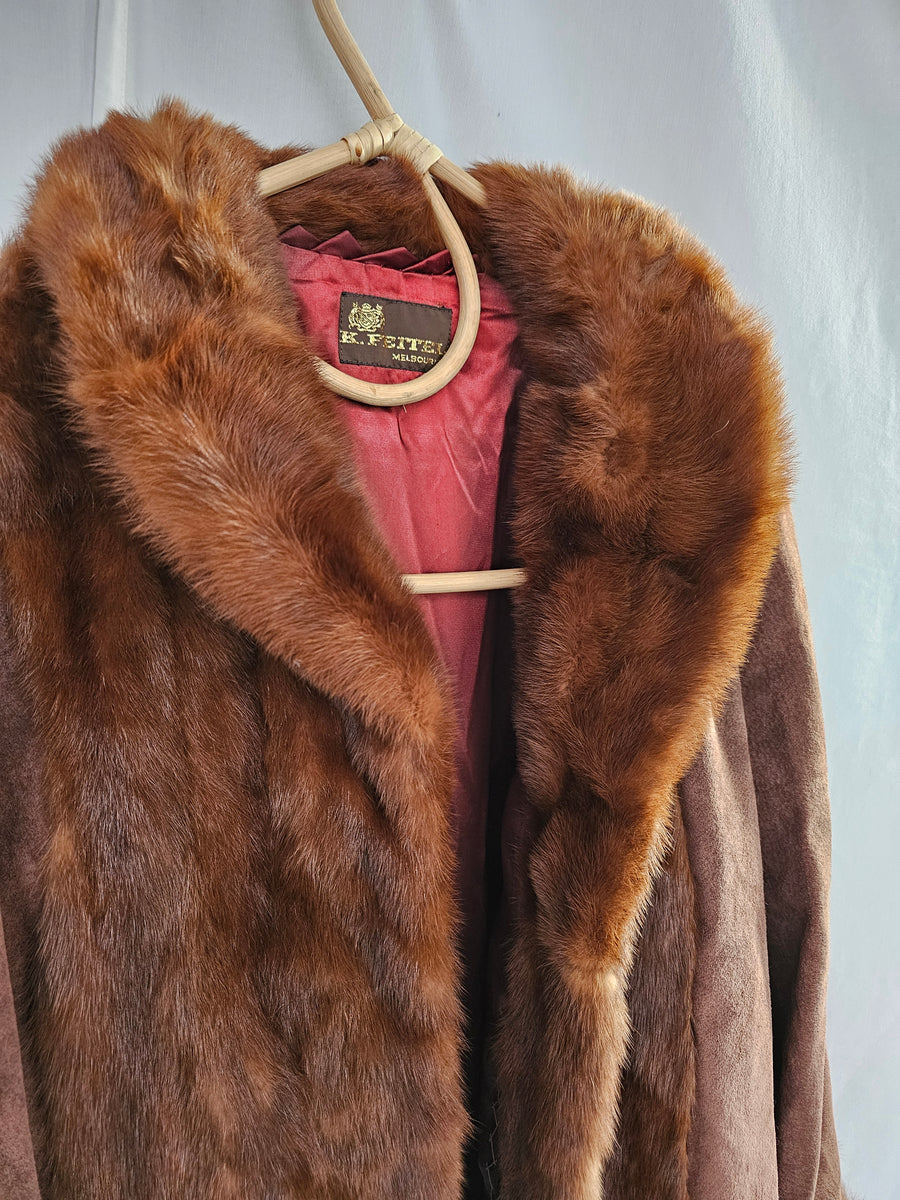 60s Vintage K Fettel Suede/Fur Coat Size 12