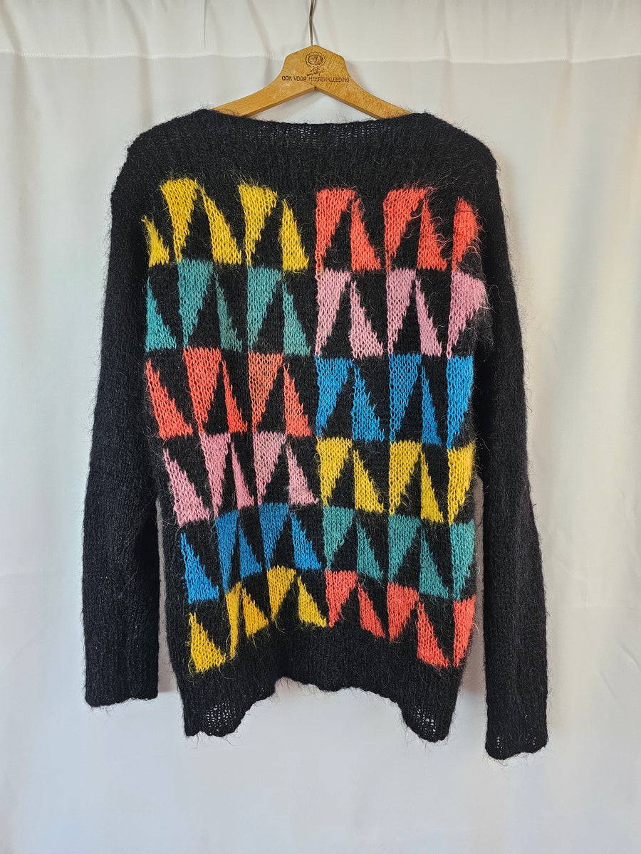 Vintage Mohair sweater Bright anstract Multicoloured Design S/M