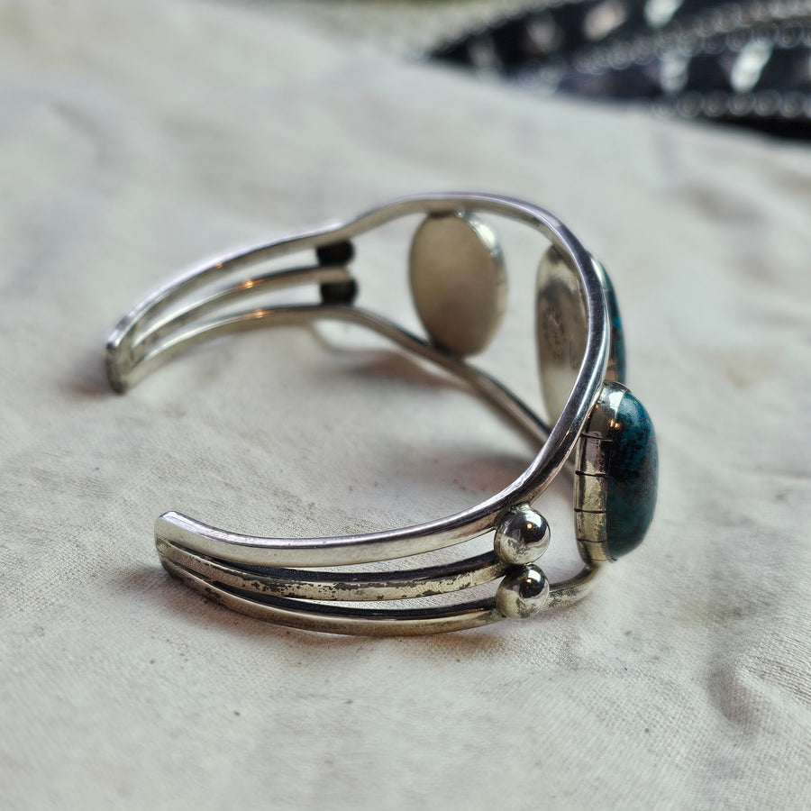 Chrysocolla cuff sterling silver stamped.