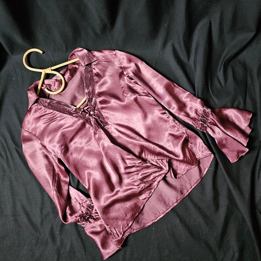 PURPLE VELVET SILK BLOUSE S