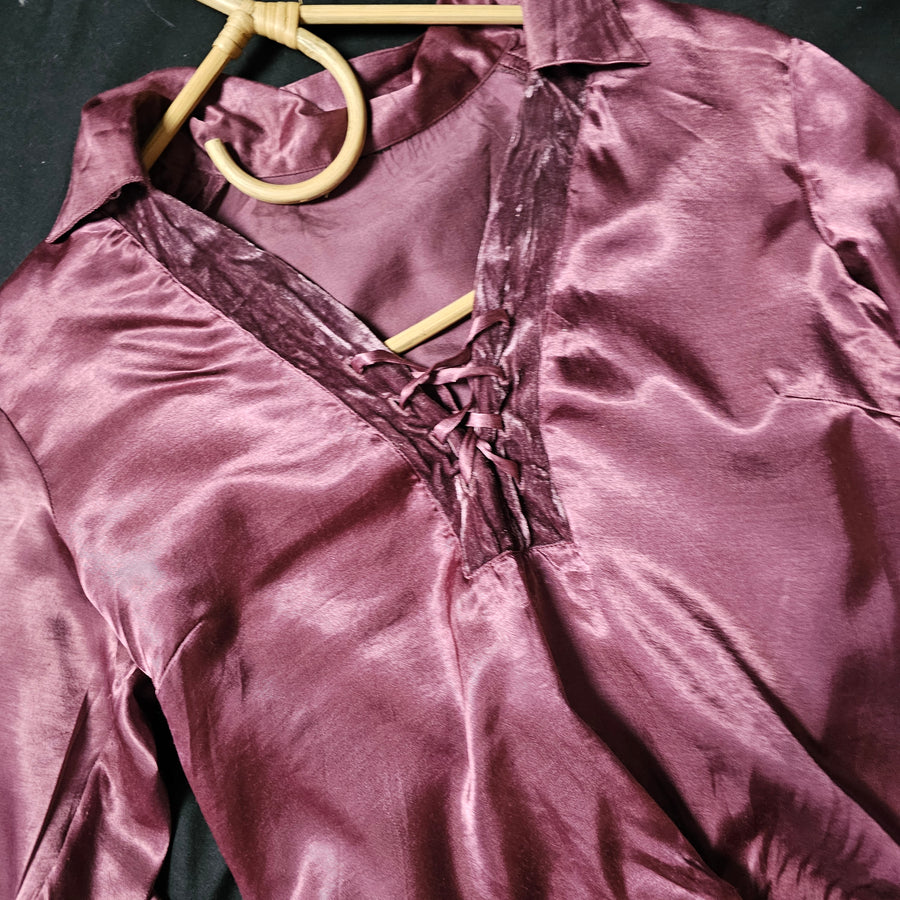 PURPLE VELVET SILK BLOUSE S