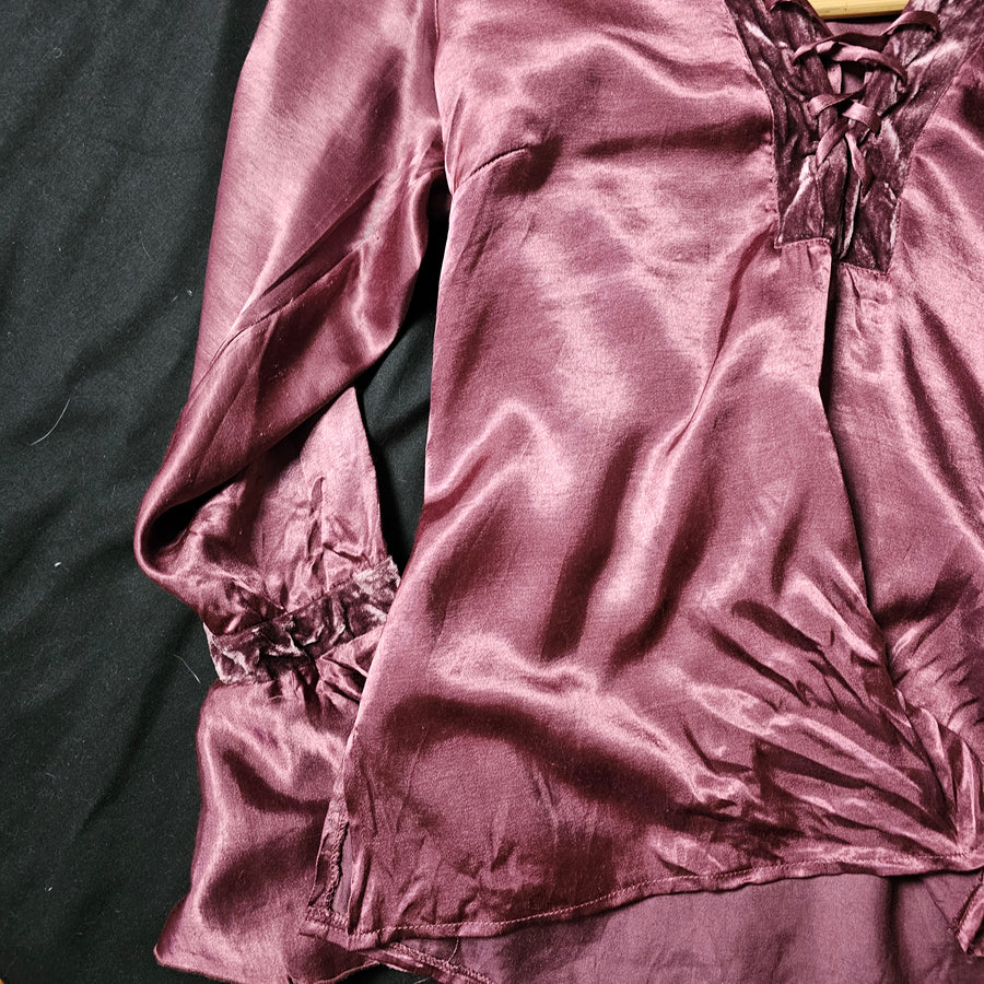 PURPLE VELVET SILK BLOUSE S