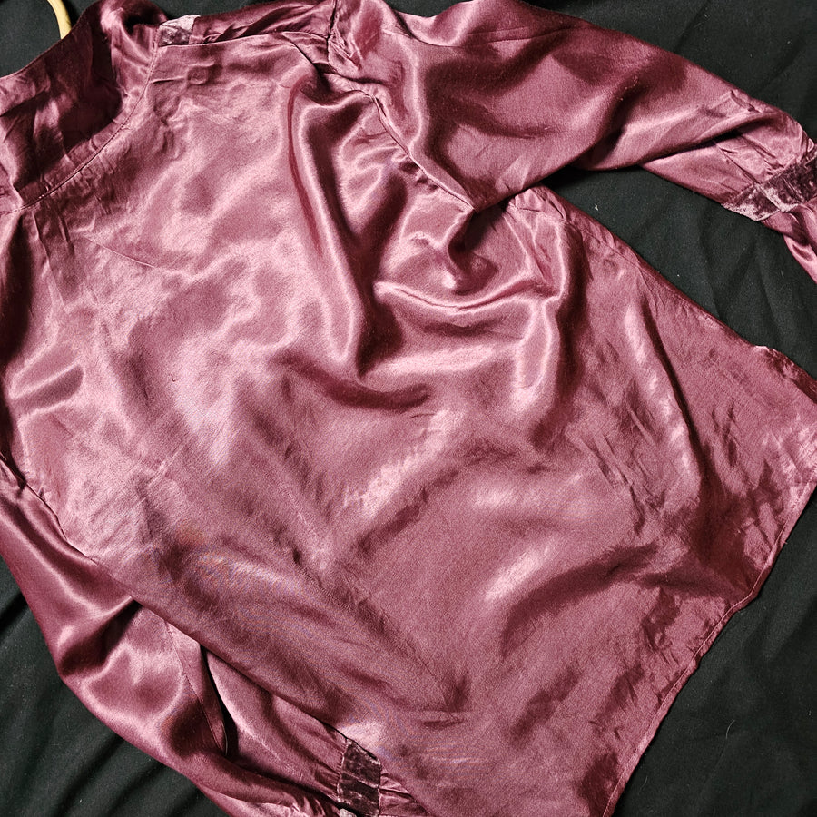 PURPLE VELVET SILK BLOUSE S