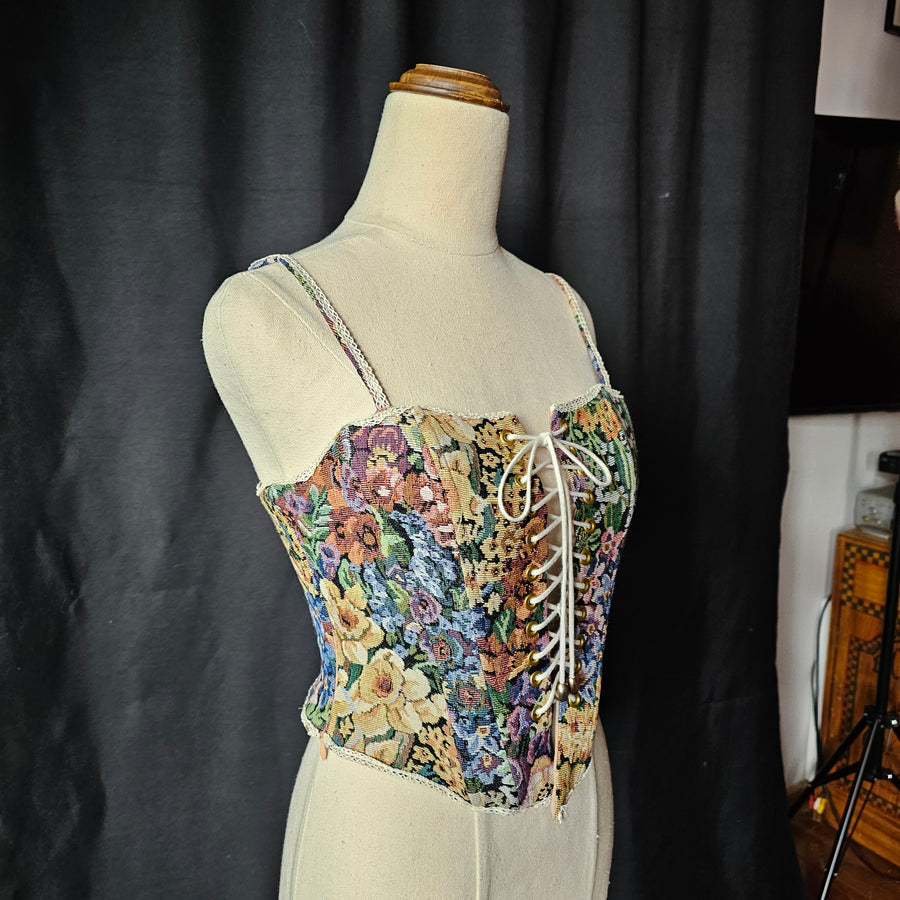 Vintage Floral Tapestry Corset Top M