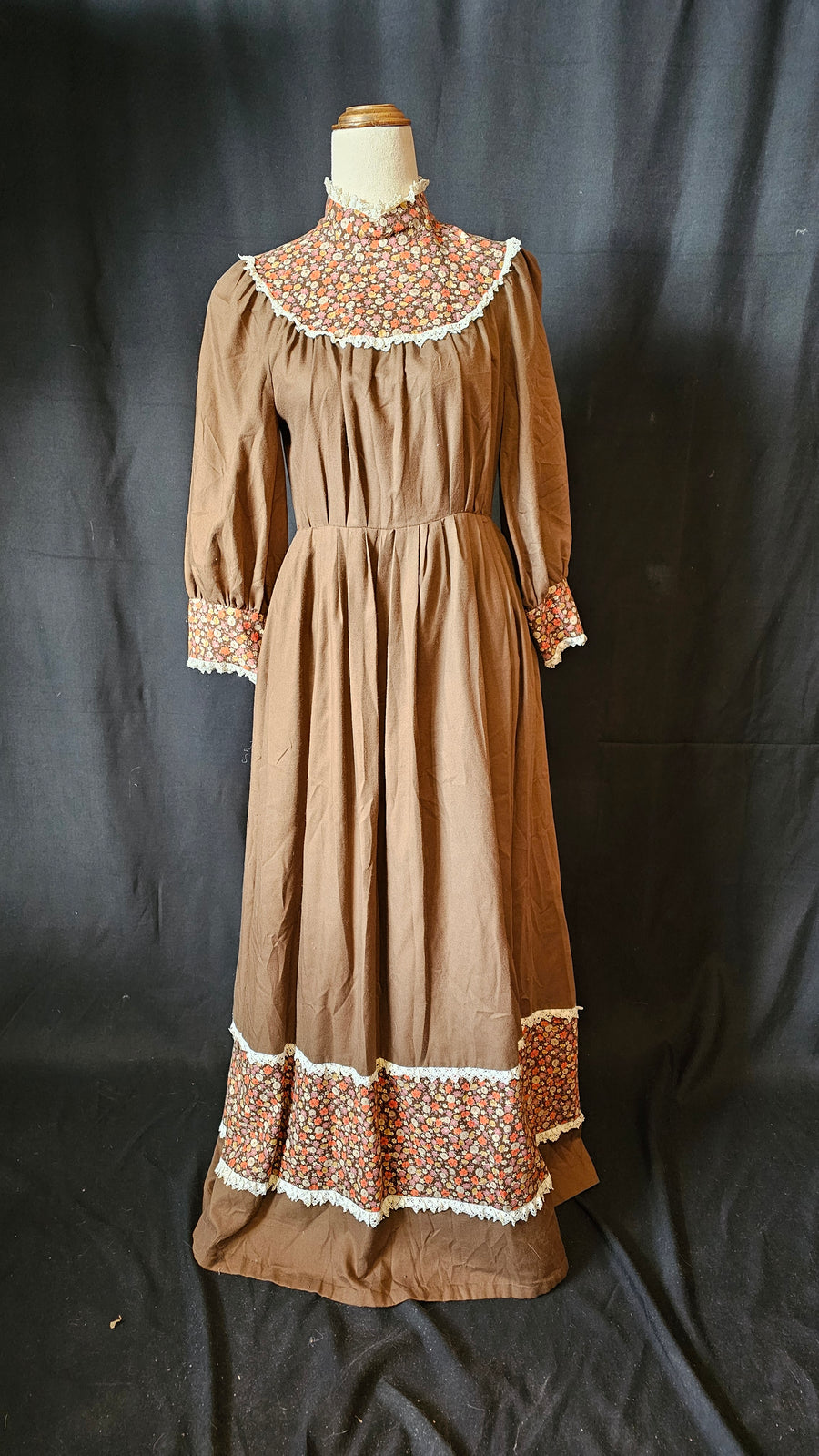 vintage 1970s folk prairie maxi dress size small 8