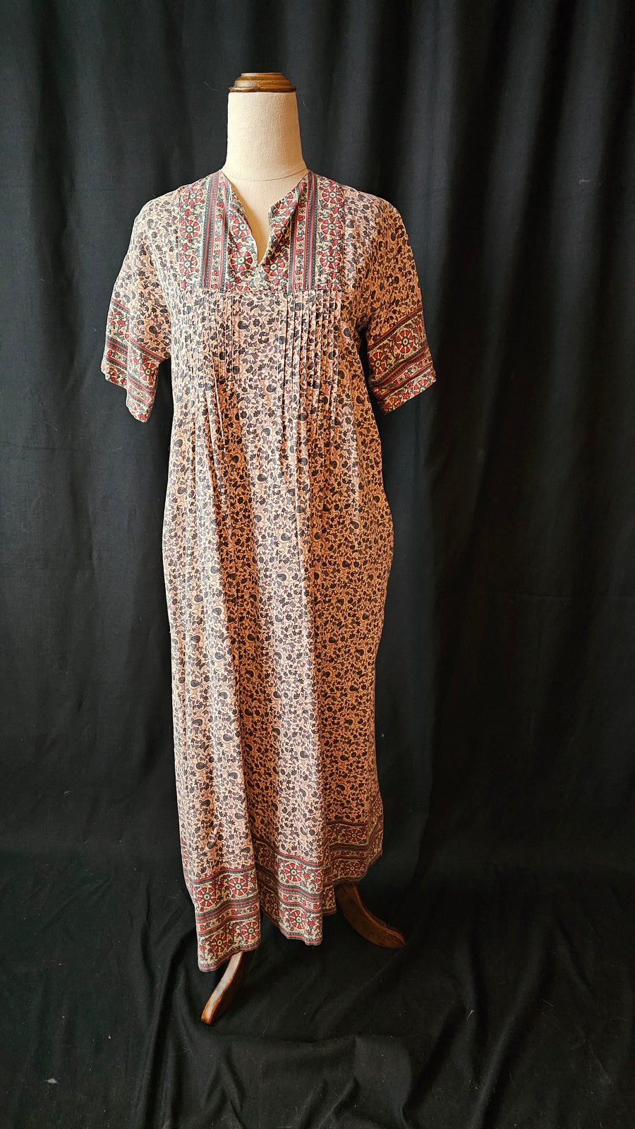 Vintage Indian block print cotton dress with pockets size S