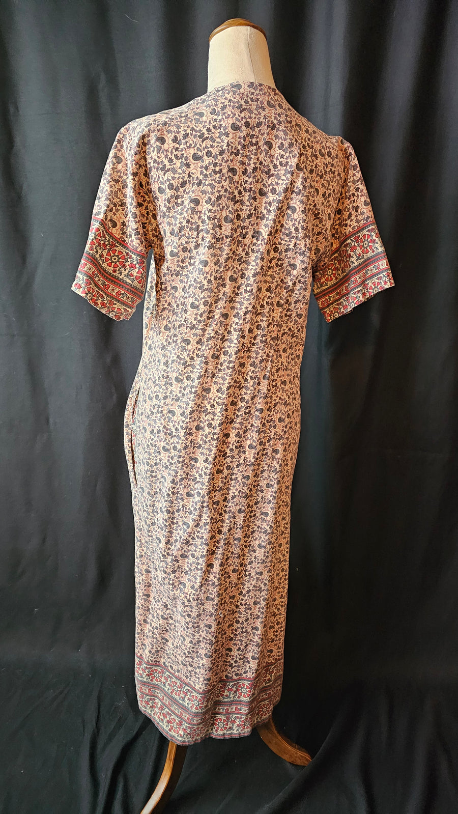 Vintage Indian block print cotton dress with pockets size S