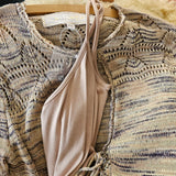 Jen’s Pirate Booty Taupe Crochet Knit 3/4 Sleeve Dress Size S