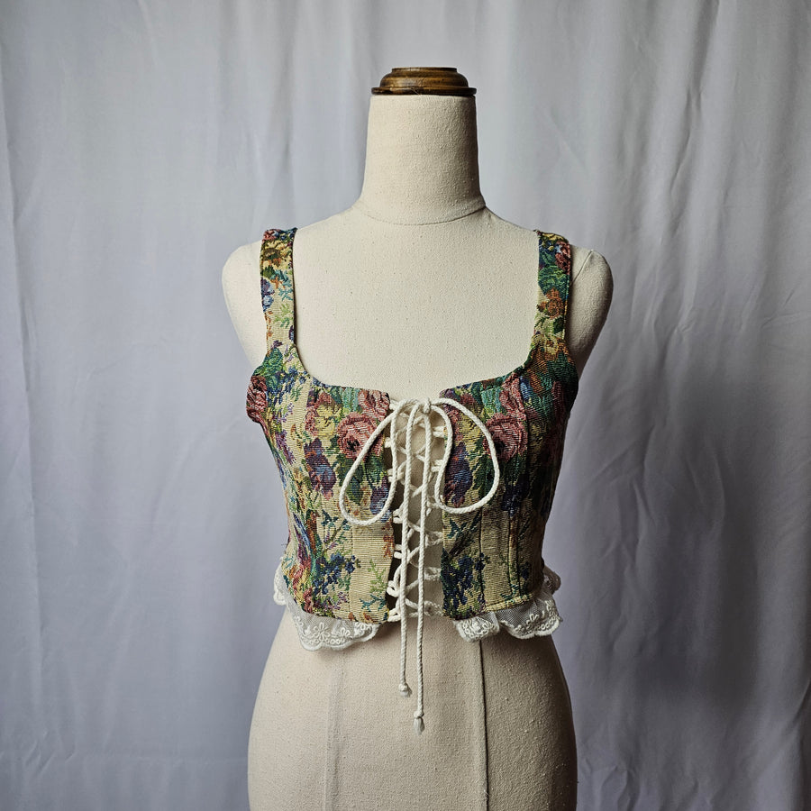 Tapestry Corset Bustier Top Floral Cottagecore Renaissance Lace Up xs/s