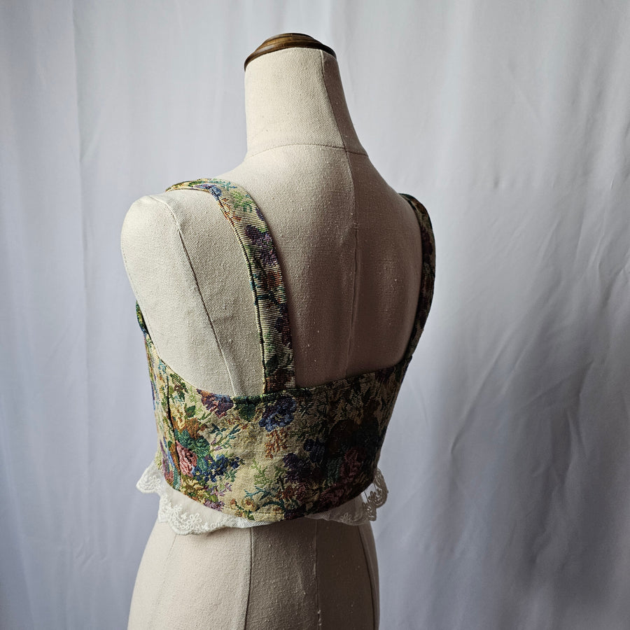 Tapestry Corset Bustier Top Floral Cottagecore Renaissance Lace Up xs/s