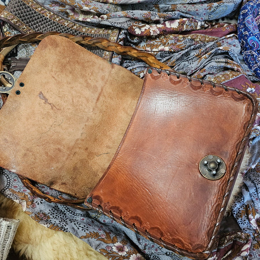 Vintage 70s tooled leather bag