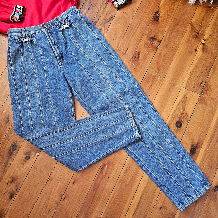 Corfu Panel Jeans Pants Denim Vintage Clothing Size 12/14, High Waist 1980's,