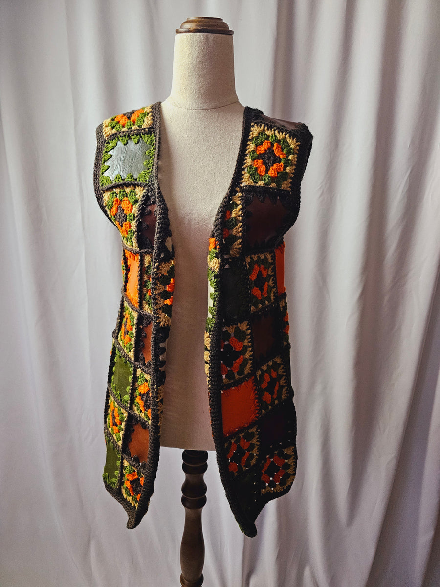 Vintage 60s crochet patchwork Vest