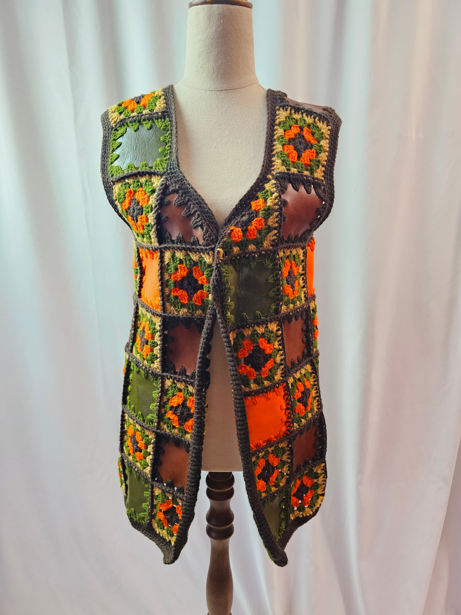 Vintage 60s crochet patchwork Vest