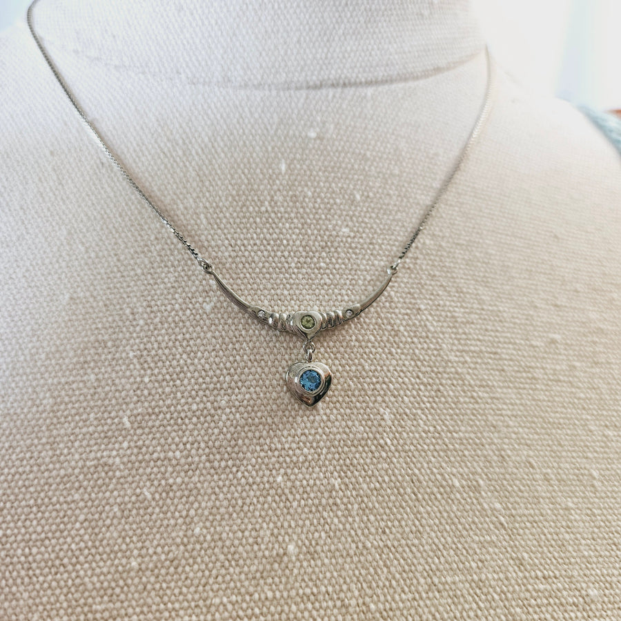 Blue Topaz Silver Heart Pendant with Peridot on S Silver Necklace