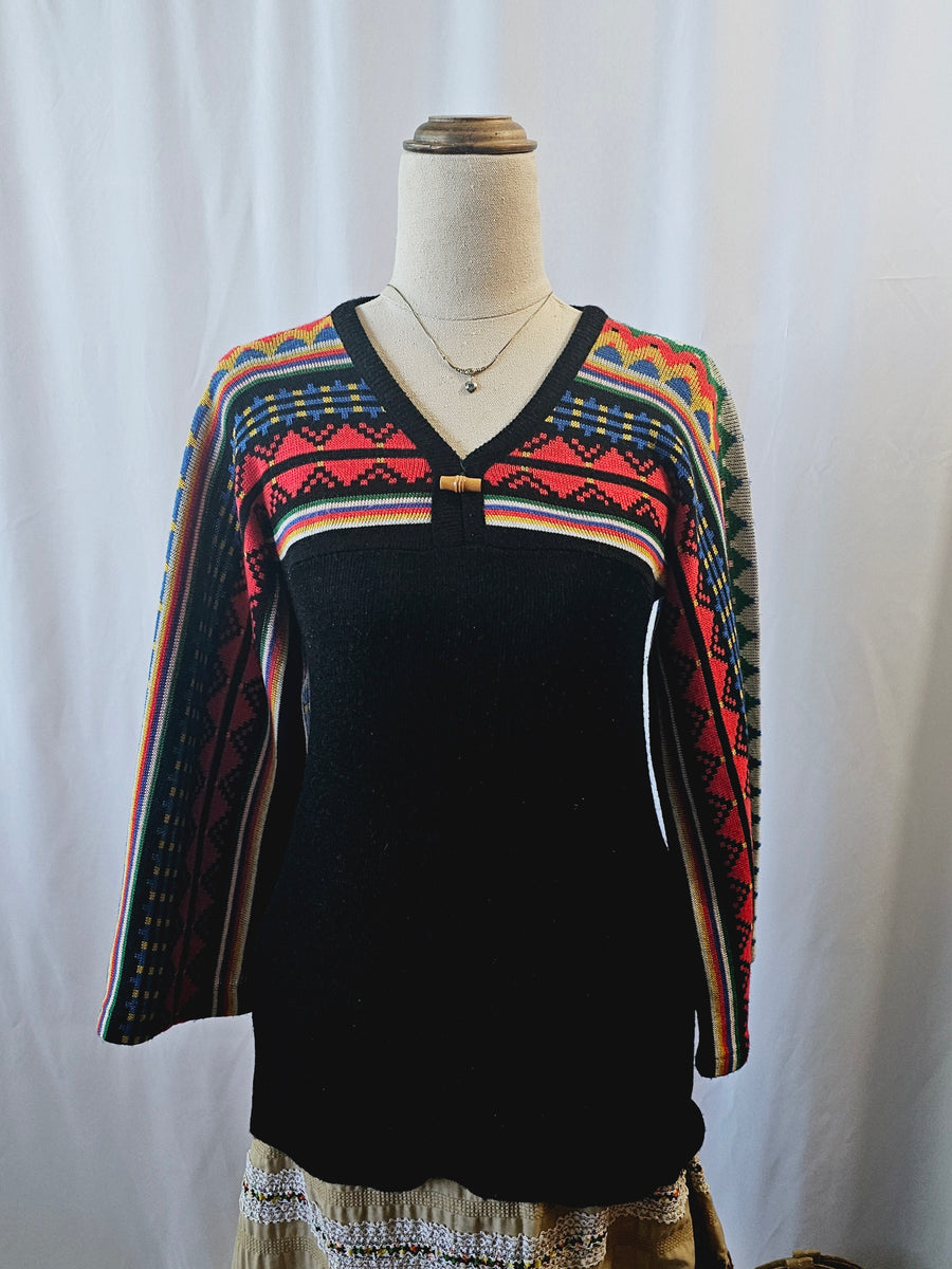 Vintage Mexican Baja Knit Boho Festival Hippie S