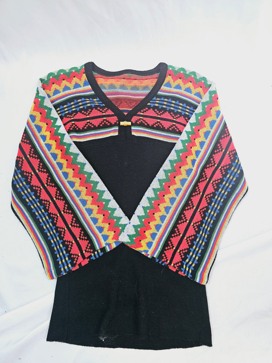 Vintage Mexican Baja Knit Boho Festival Hippie S