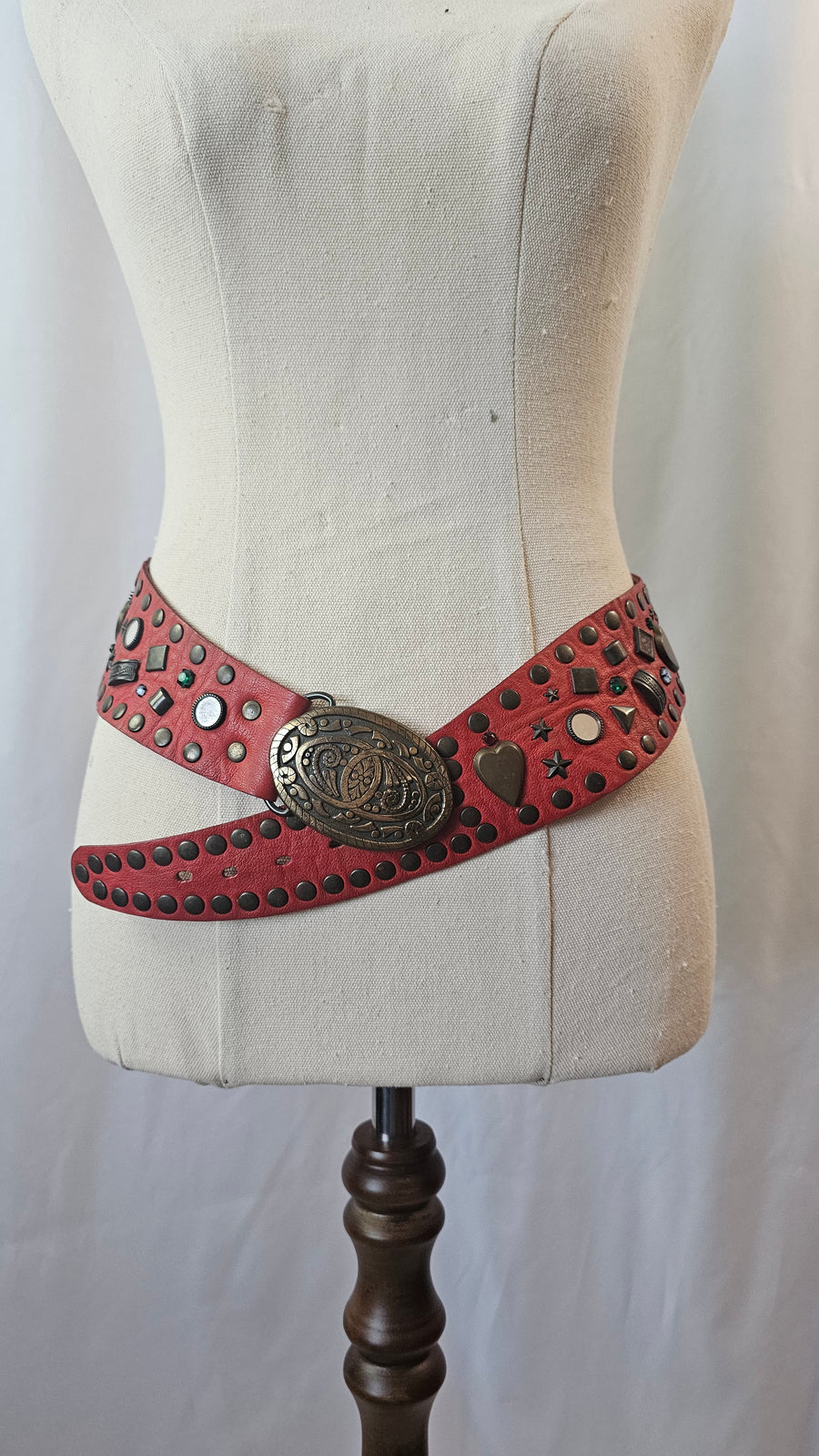 Vintage Red Leather concho Belt M