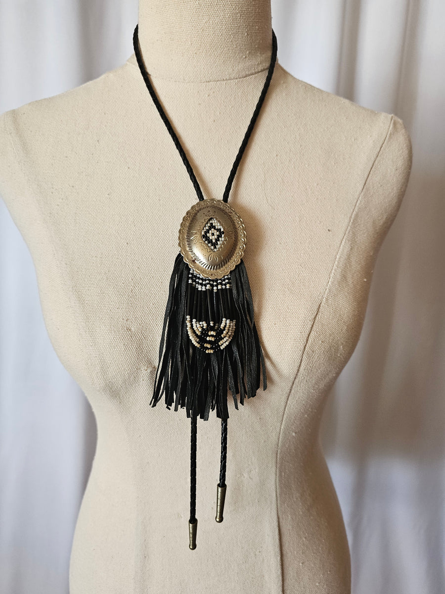 cowboy necktie leather & beads bolo