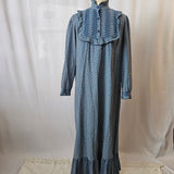 Vintage 1970s  German Indian Cotton Frilled Bodice Prairie Dress S