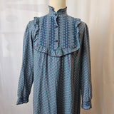 Vintage 1970s  German Indian Cotton Frilled Bodice Prairie Dress S