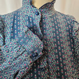 Vintage 1970s  German Indian Cotton Frilled Bodice Prairie Dress S
