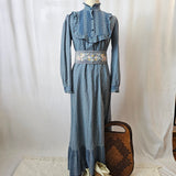 Vintage 1970s  German Indian Cotton Frilled Bodice Prairie Dress S