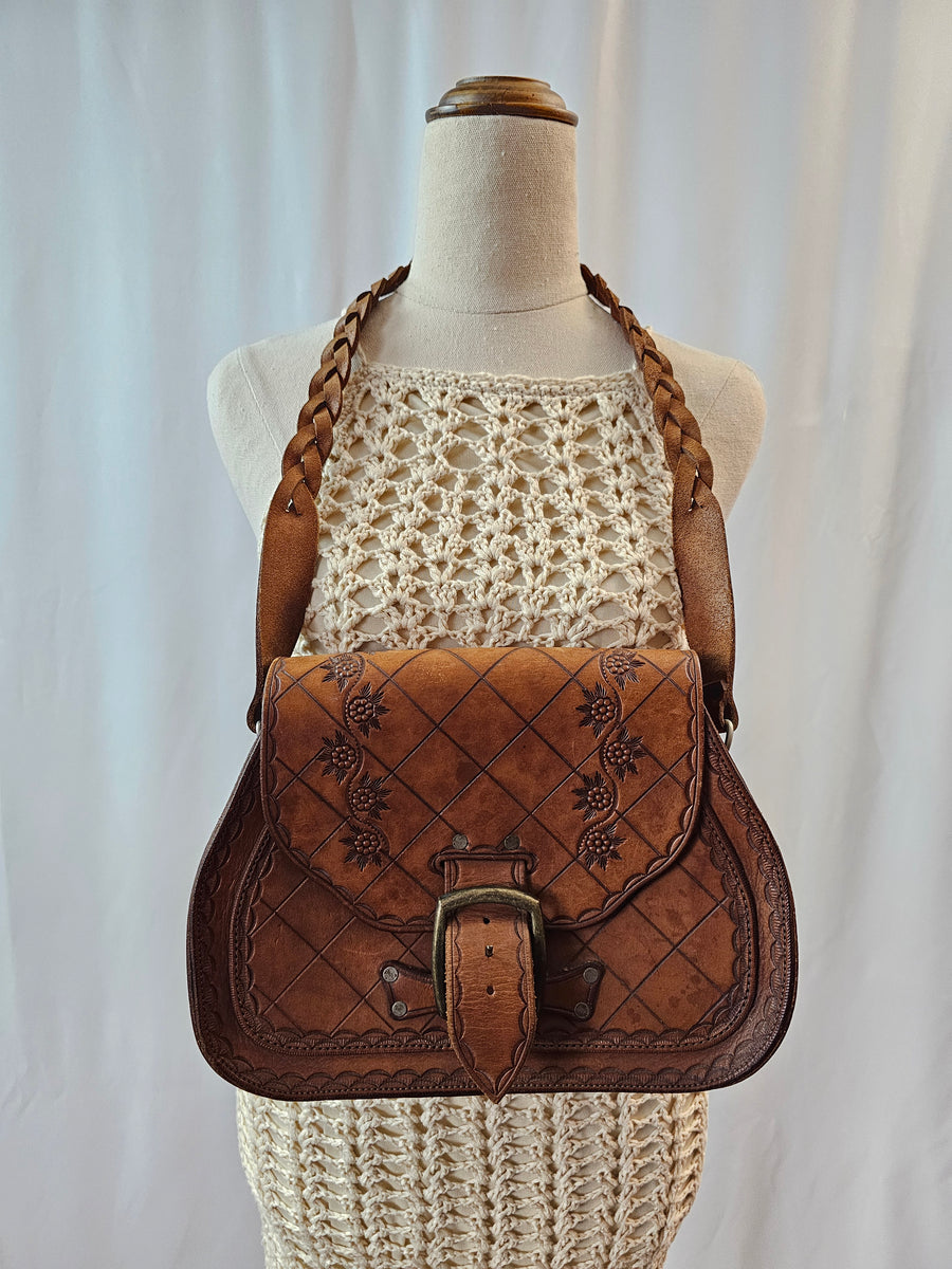 VINTAGE TOOLED LEATHER BAG