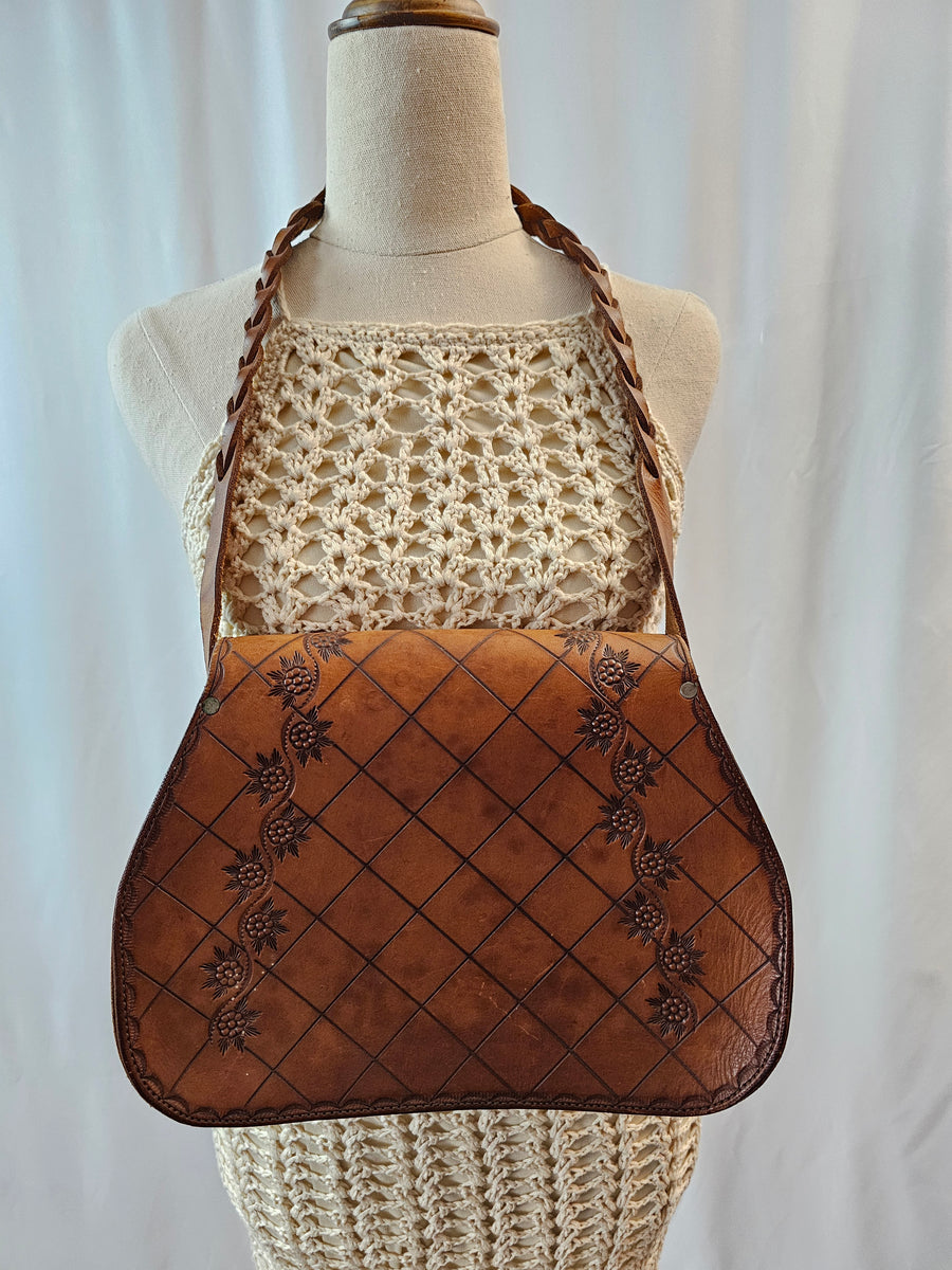 VINTAGE TOOLED LEATHER BAG