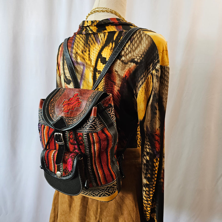 Puro Cuero Aztec kilim backpack