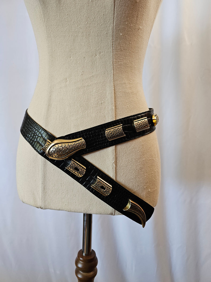 VINTAGE ACCENTI BLACK LEATHER SNAKE BELT S/M