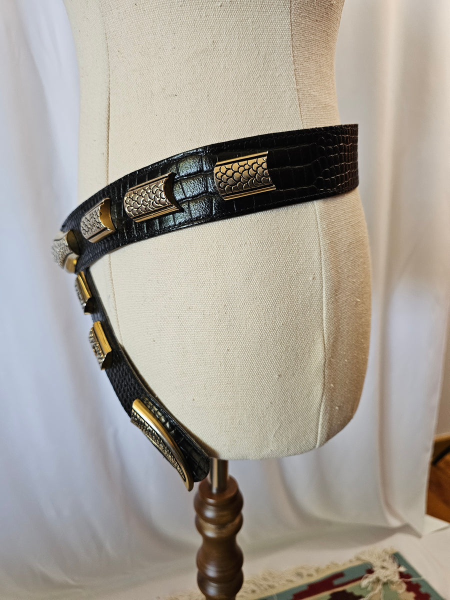 VINTAGE ACCENTI BLACK LEATHER SNAKE BELT S/M