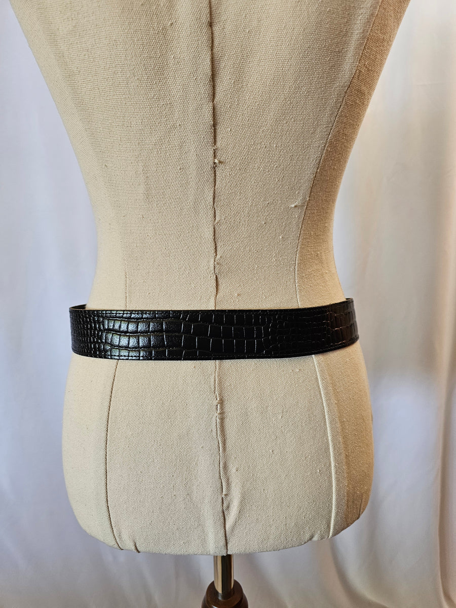 VINTAGE ACCENTI BLACK LEATHER SNAKE BELT S/M