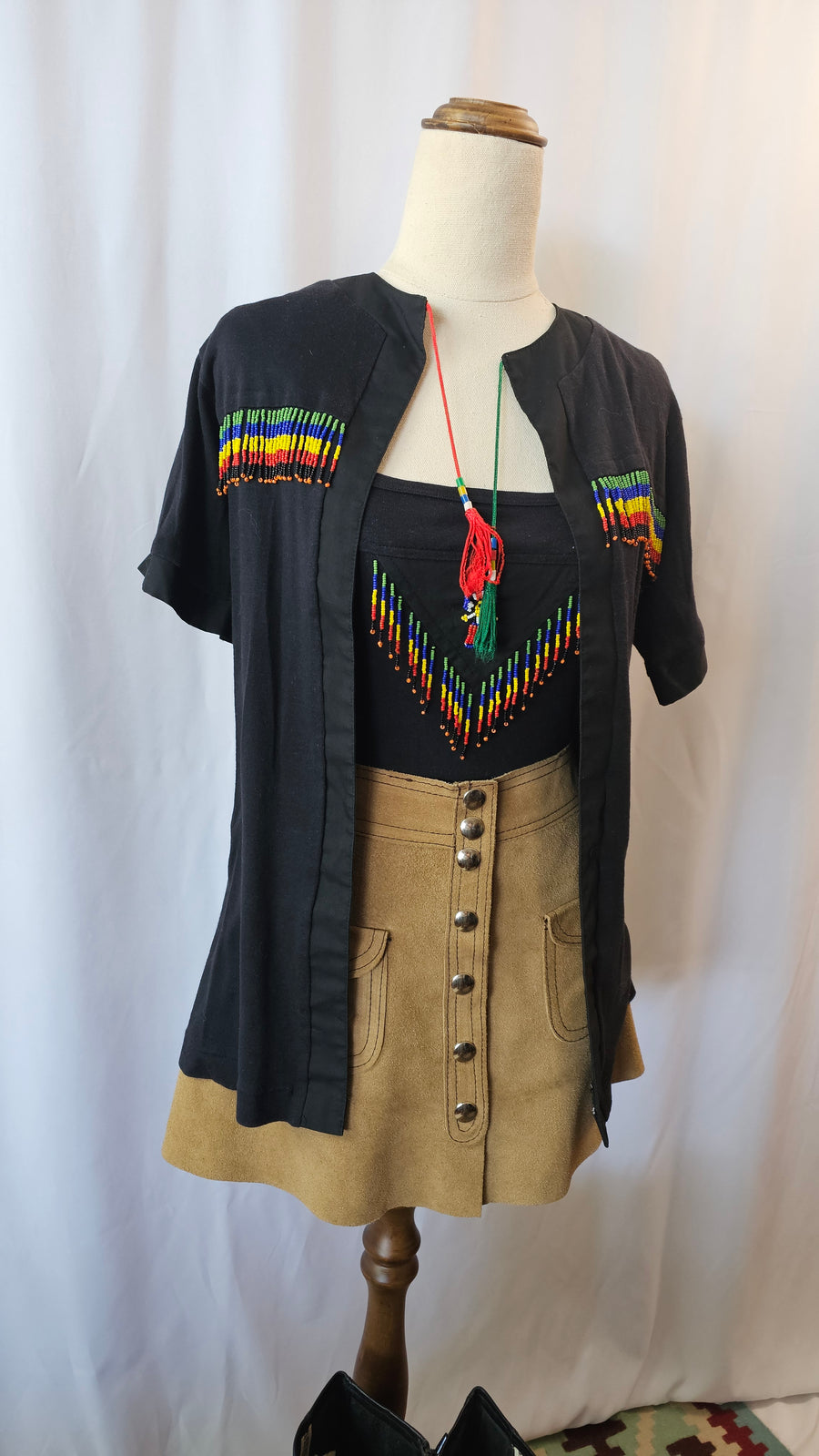 INDIAN COTTON BEADED SINGLET & JACKET Size 10