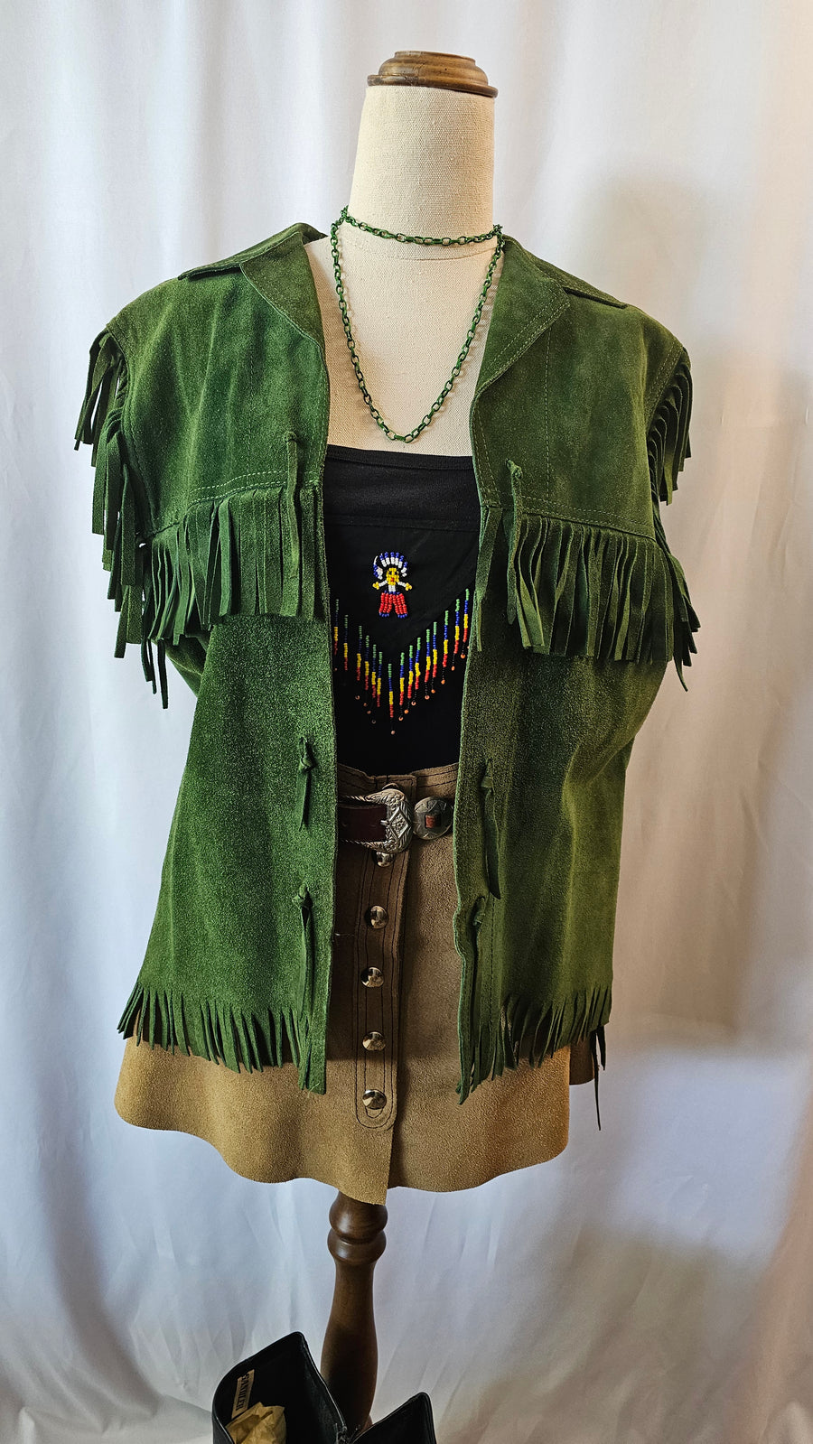 FOREST GREEN FESTIVAL FRINGE VEST M/L