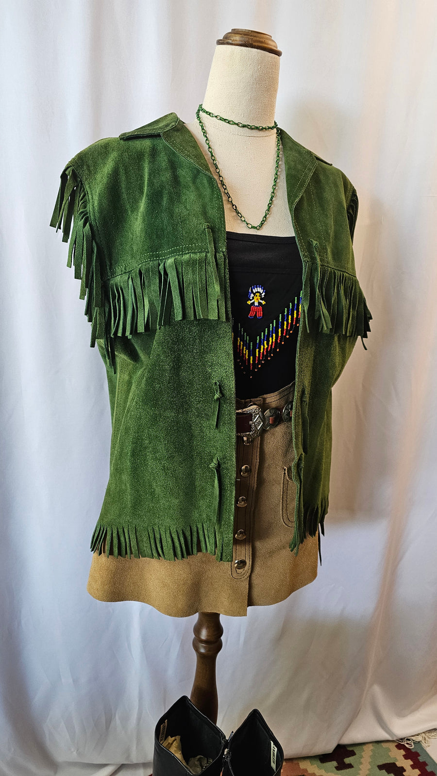 FOREST GREEN FESTIVAL FRINGE VEST M/L