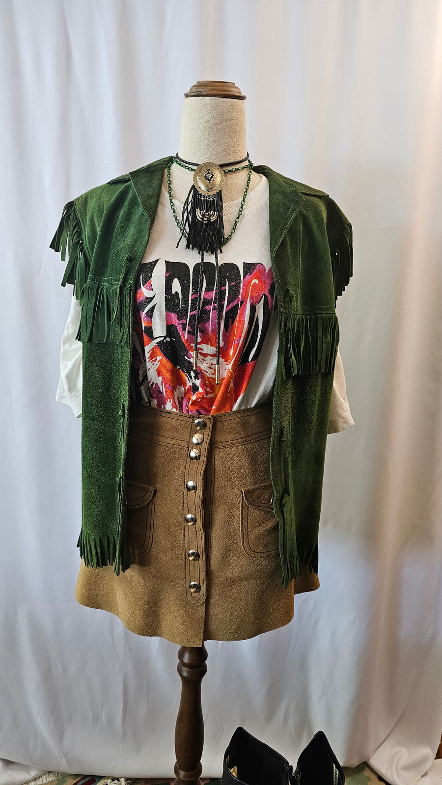 FOREST GREEN FESTIVAL FRINGE VEST M/L