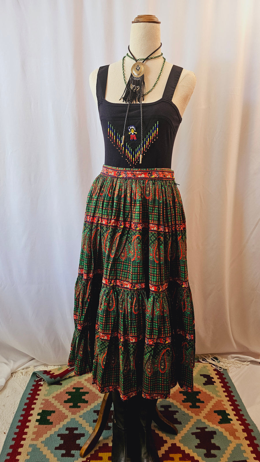 Vintage Green German Austrian Style Skirt Dirndl Size Small