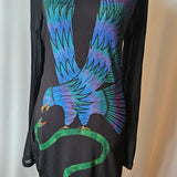 Vintage Sheer Mesh Maxi Dress – Eagle & Snake Motif