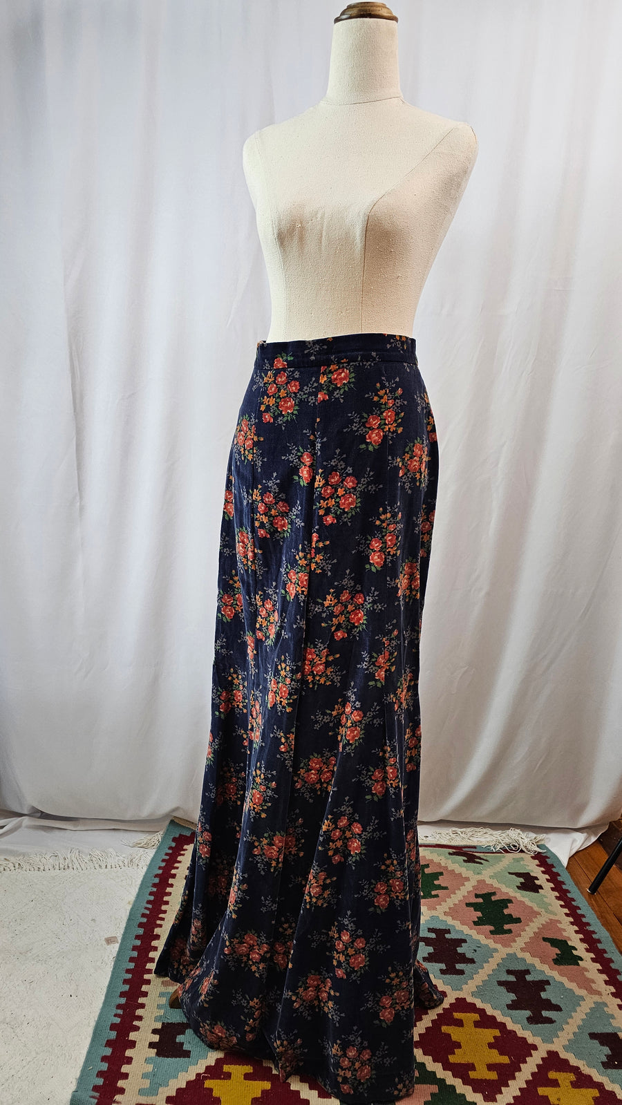 70S VELVET PRAIRIE MAXI SKIRT SMALL