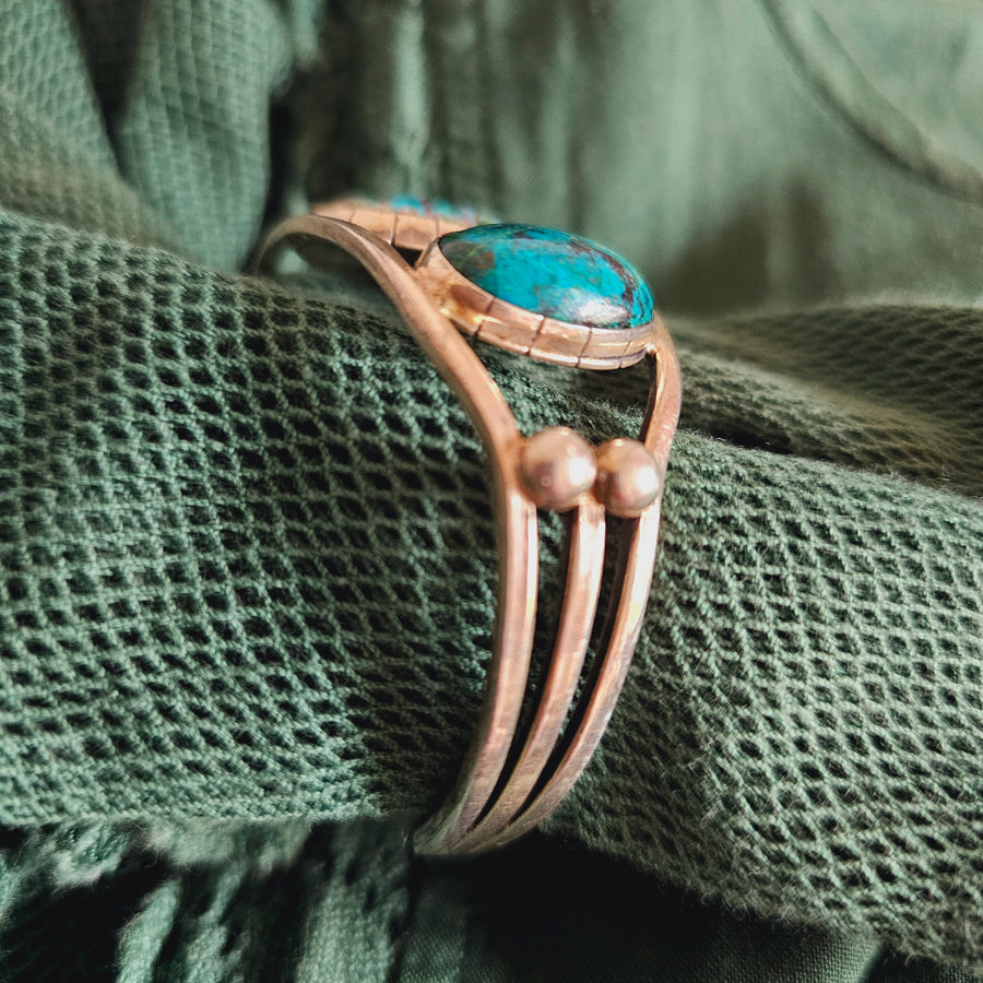 Chrysocolla cuff sterling silver stamped.