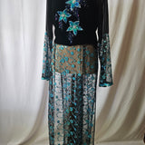 Vintage Black Velvet and Lace Dress with Teal Floral Embroidery – Timeless Elegance 8-10