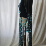 Vintage Black Velvet and Lace Dress with Teal Floral Embroidery – Timeless Elegance 8-10